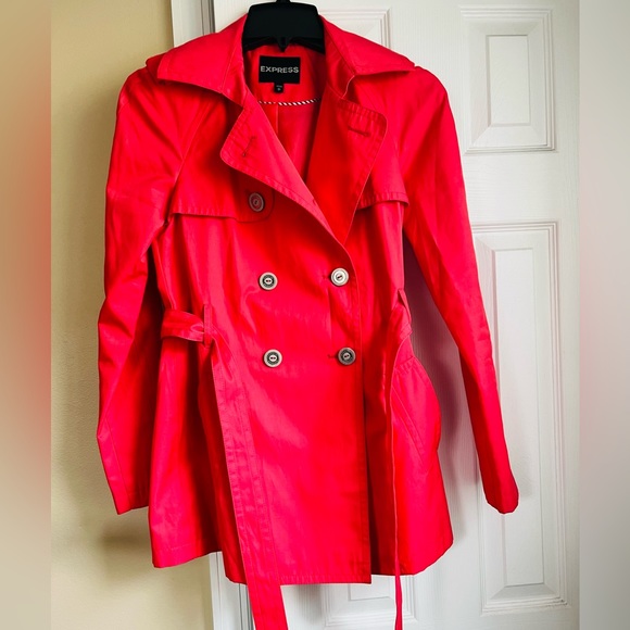 Express Belted Coral Trench Coat, XS - Picture 2 of 5